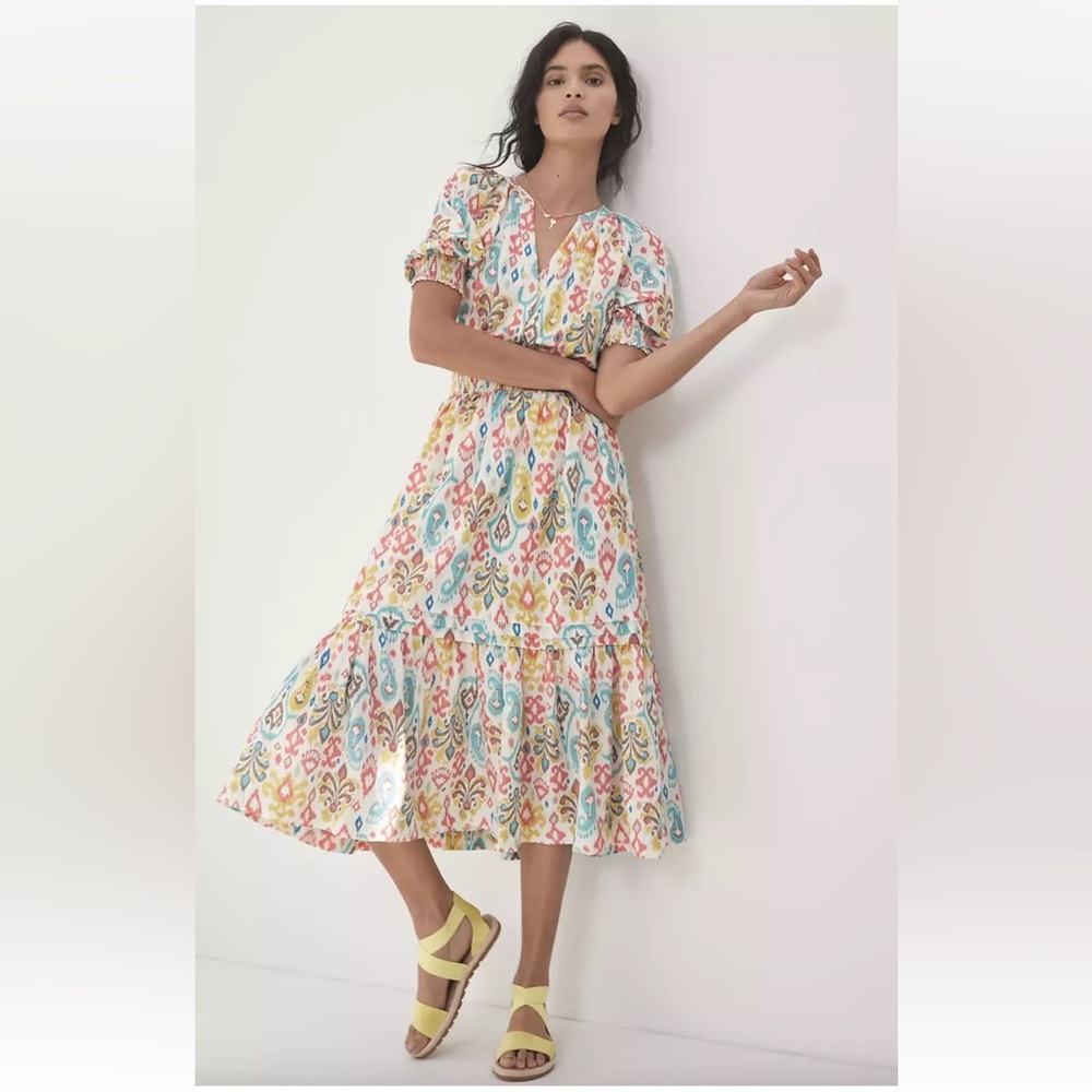 Anthropologie Felipa Ikat Printed Midi Dress Size Small Pockets Boho